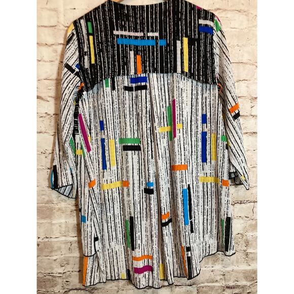 Multiples Artsy Top Womens Medium Colorful Retro Stripes Asymmetric Hem Zip Up - Picture 12 of 13